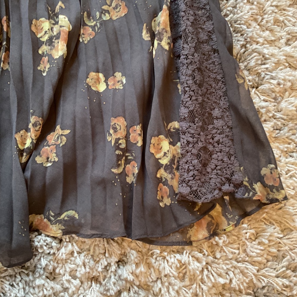 Free People Floral Pleated Lace Trim Sleeveless Mini Dress Charcoal Grey Medium - Picture 11 of 15